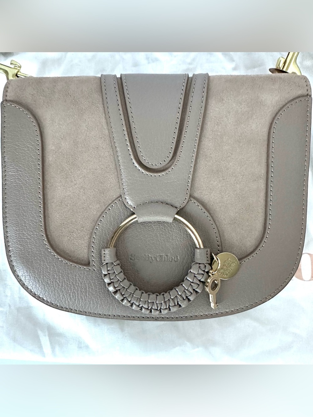 New See by Chloé Hana Suede & Leather Shoulder Bag in Motty Grey - Picture 5 of 16